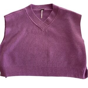 Free People Purple Ribbed V-Neck Cropped Sweater Vest XS OB1751760